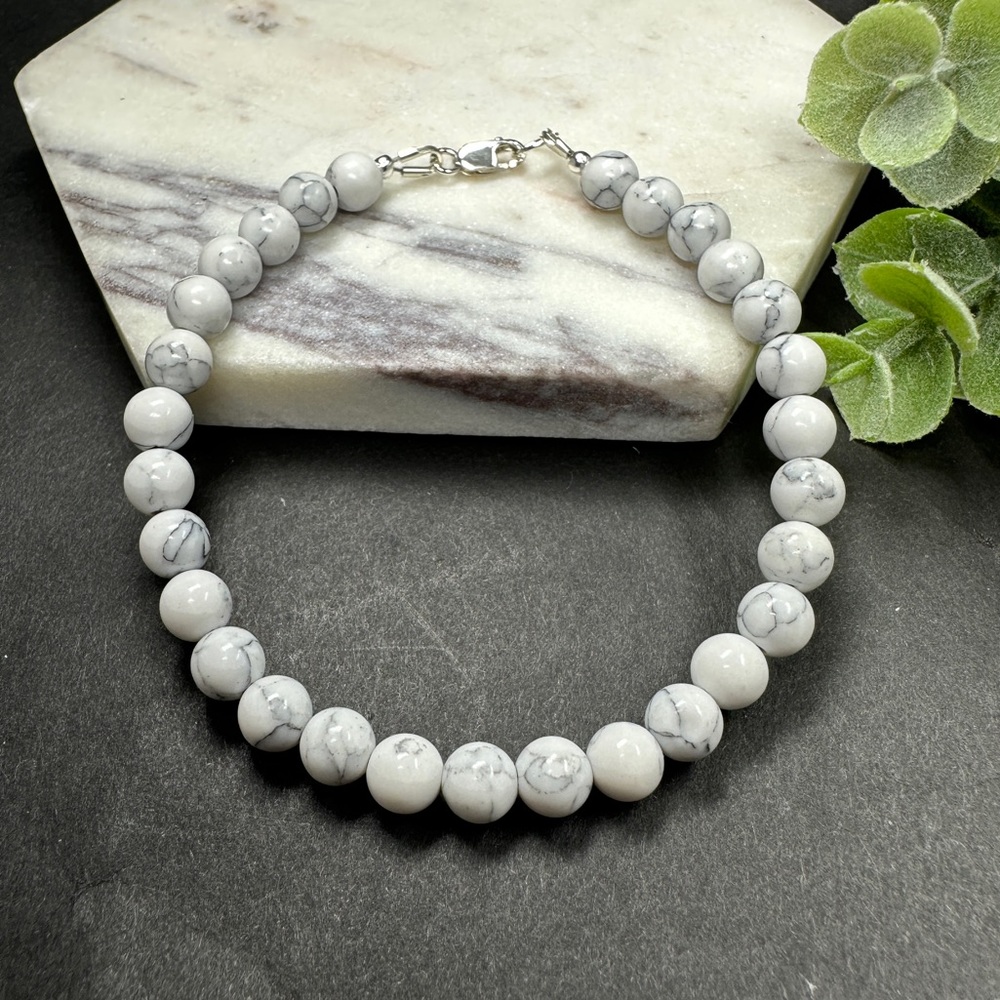 White Howlite Bracelet Sterling Silver